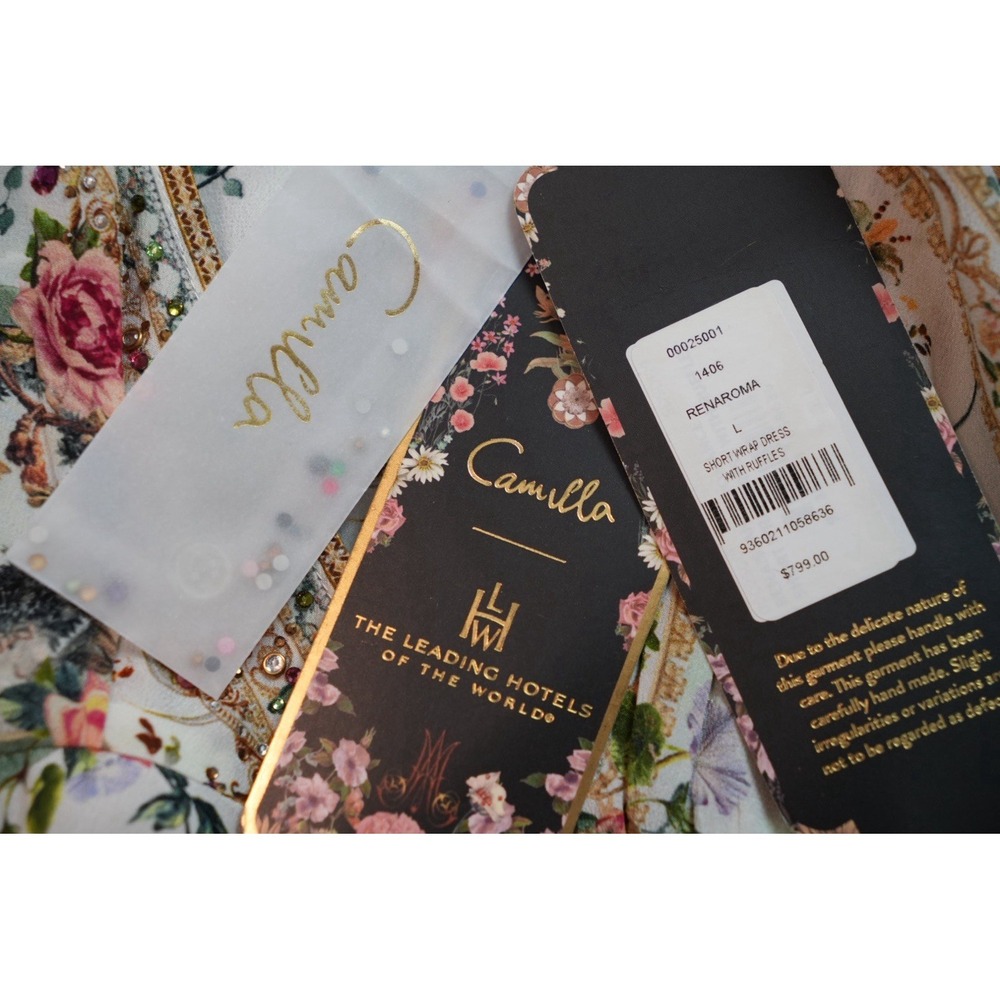 CAMILLA Renaissance Romance Embellished 100% Silk Wrap Mini Dress NWT L - Picture 7 of 14